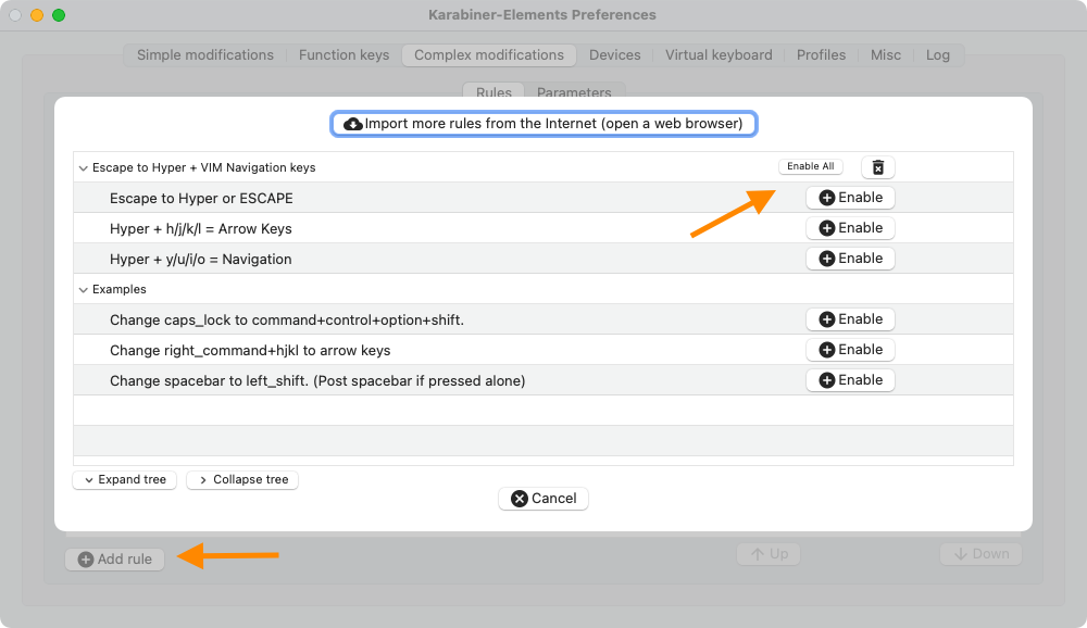 Complex modification settings