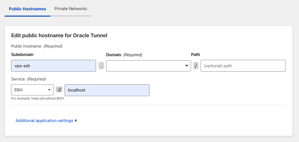 Set a public hostname for the SSH application