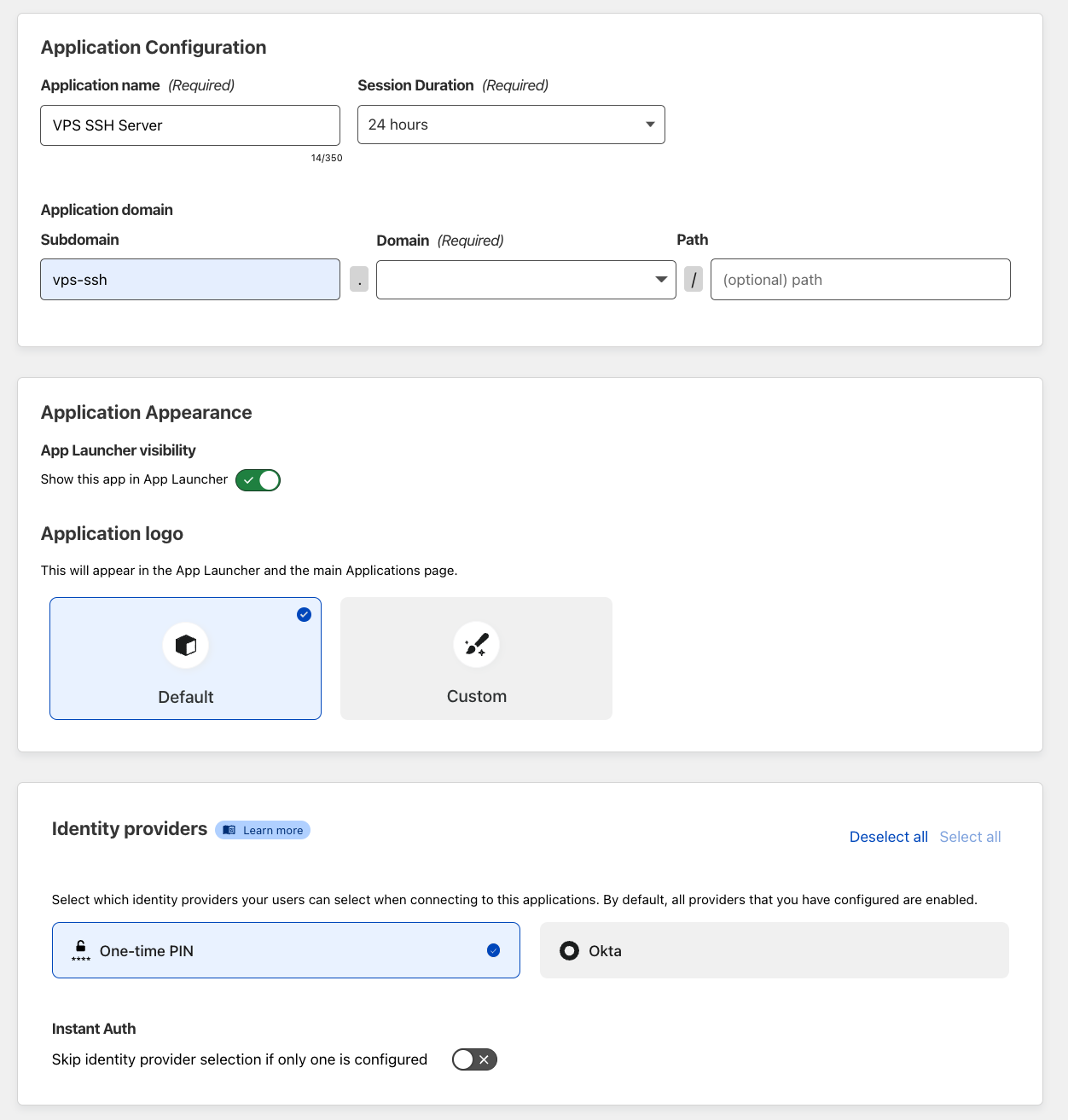 Setup an Access Application to protect the SSH service